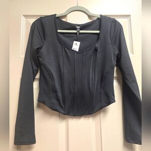 Elegant Black Long Sleeve Corset Top